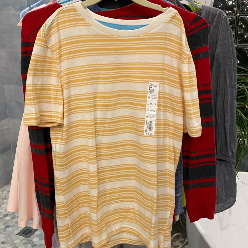 Yellow and ivory stripped soft tshirt NEW - boys 10/12